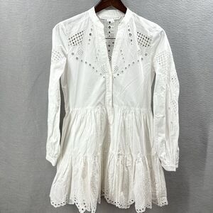 Veronica Beard Ariana Mini Dress Womens 00 White Eyelet Button Cottage Staple